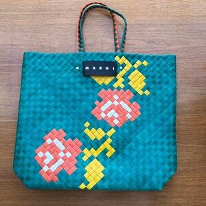 Marni Woven Tote with Pixelated Floral Pattern